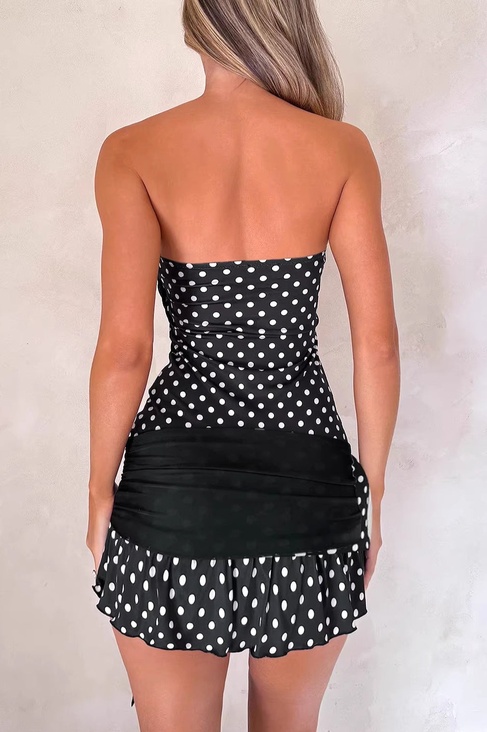 Strapless Tie Polka Dot Mini Dress
