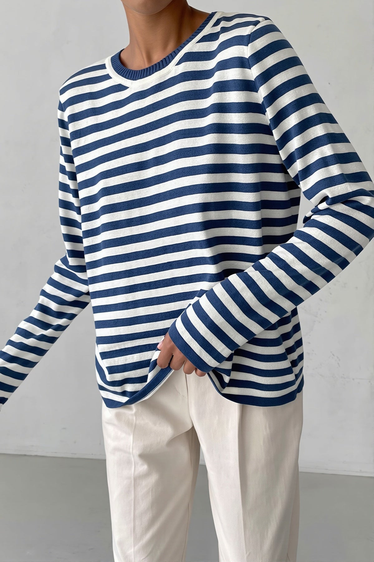 Classic Stripe Crew Neck Relaxed Sweater