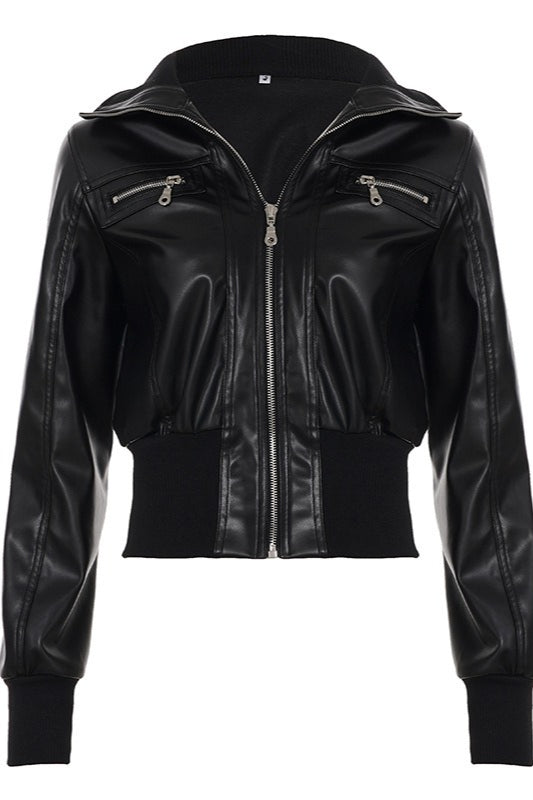 Multi Zip Faux Leather Fitted Jacket