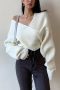 Wrap Front V Neck Relaxed Sweater