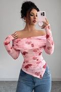 Floral Print Off Shoulder Ruched Top