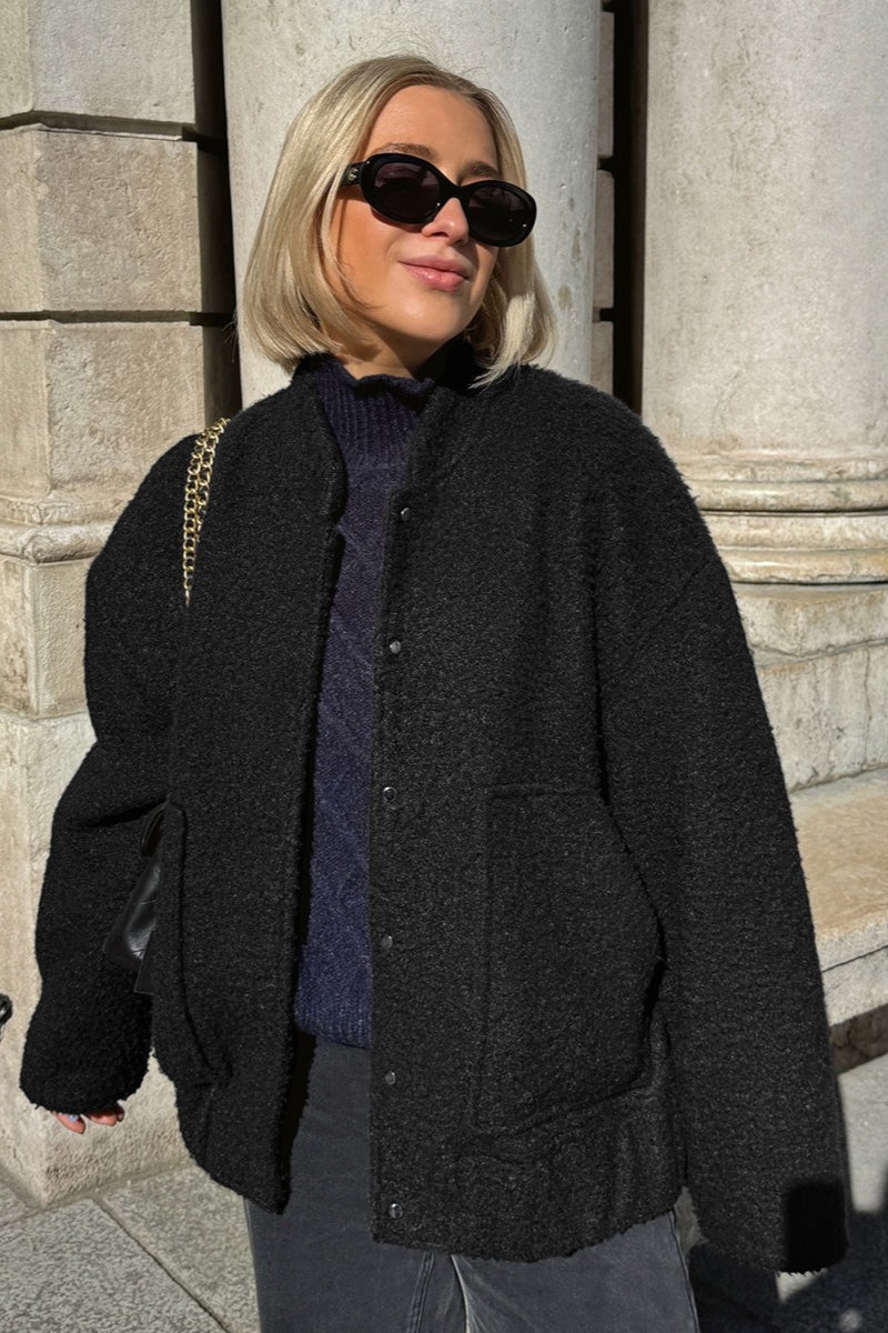 Boucle Stand Collar Pocket Jacket