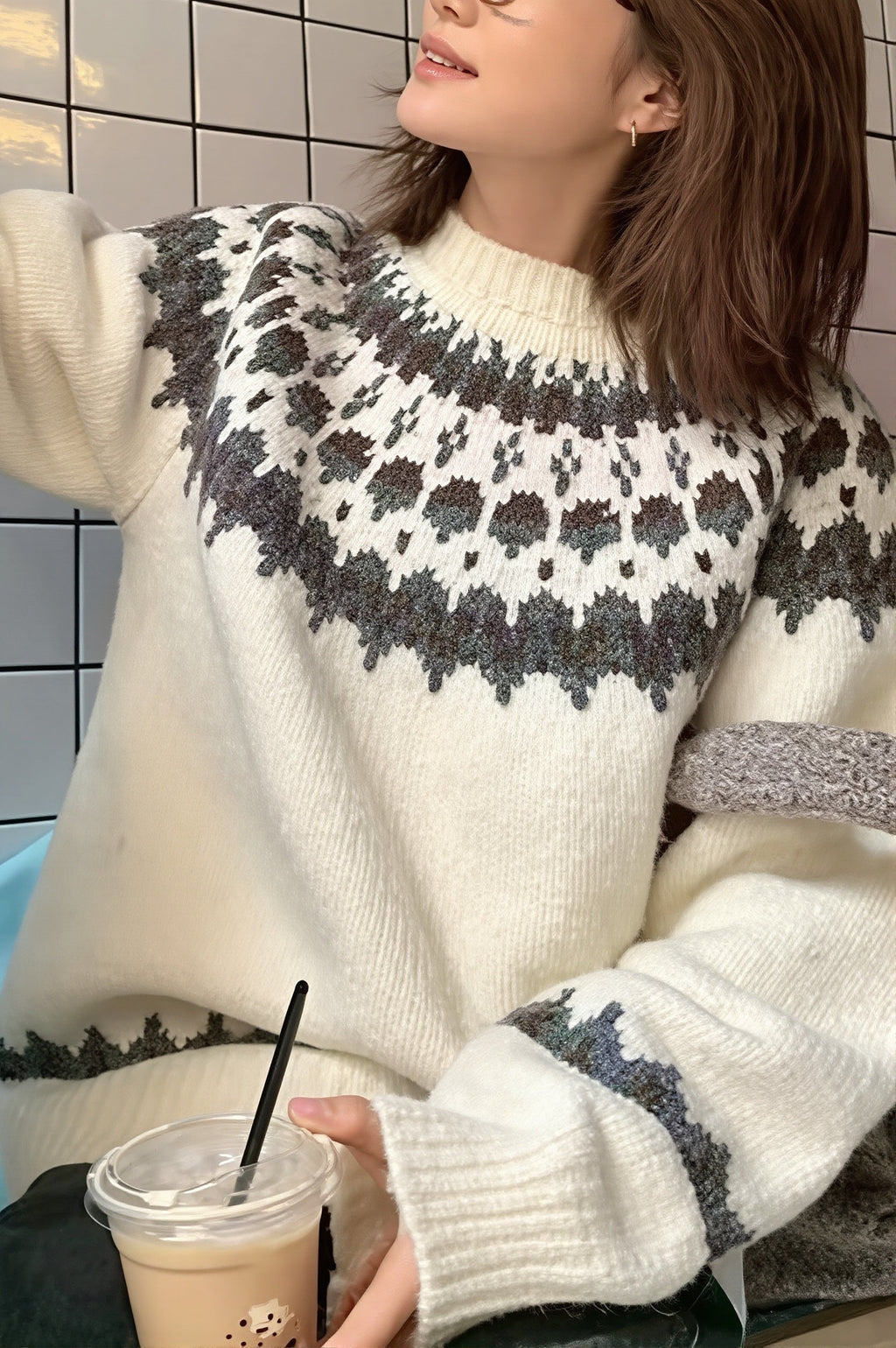 Fair Isle Crew Neck Oversized Sweater