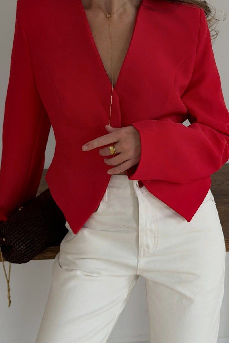 Deep V Sculpted Waist Cropped Blazer