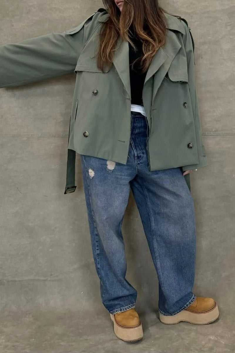 Storm Flap Belted Short Trench Coat