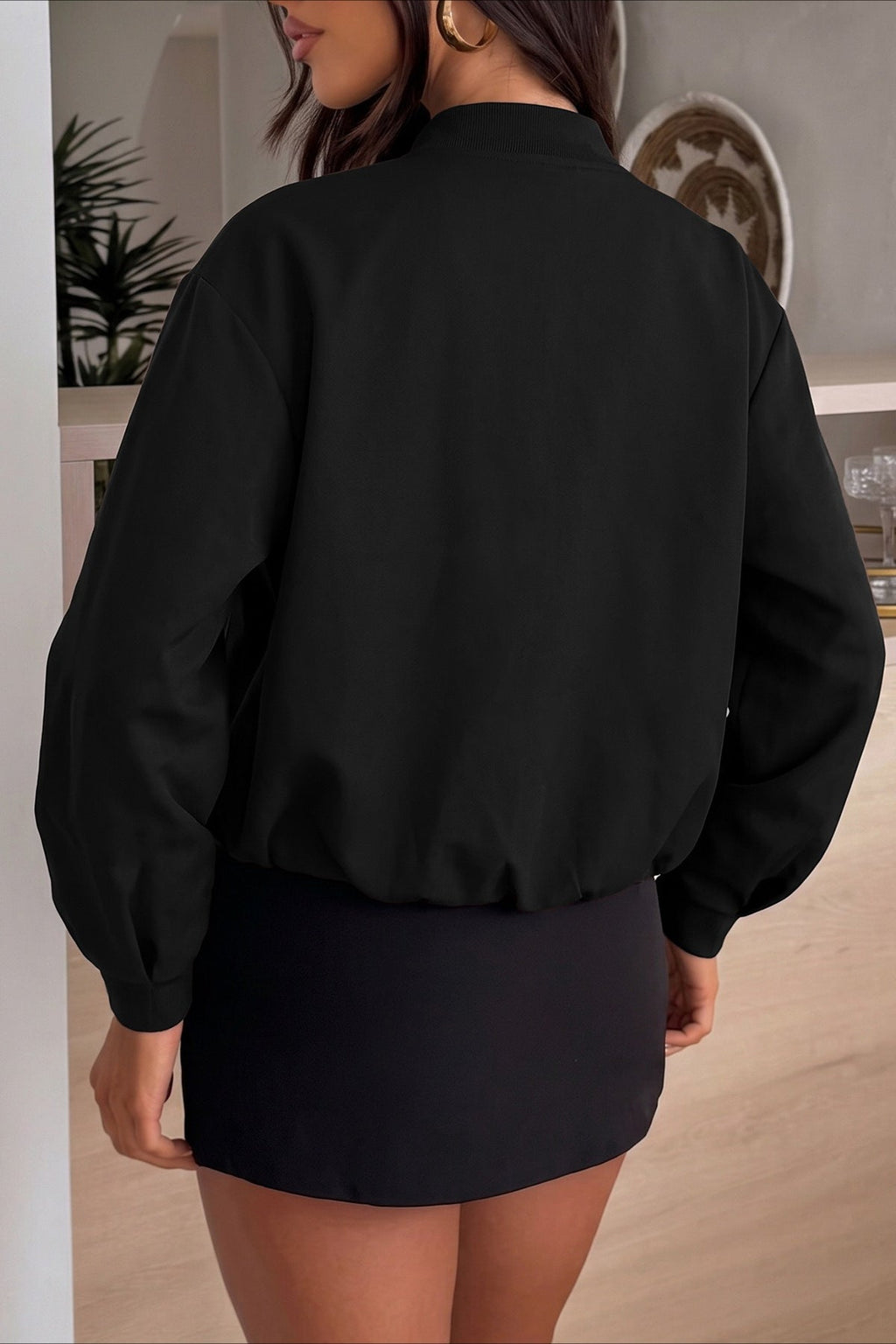 Solid Zip Front Cropped Bomber Jacket
