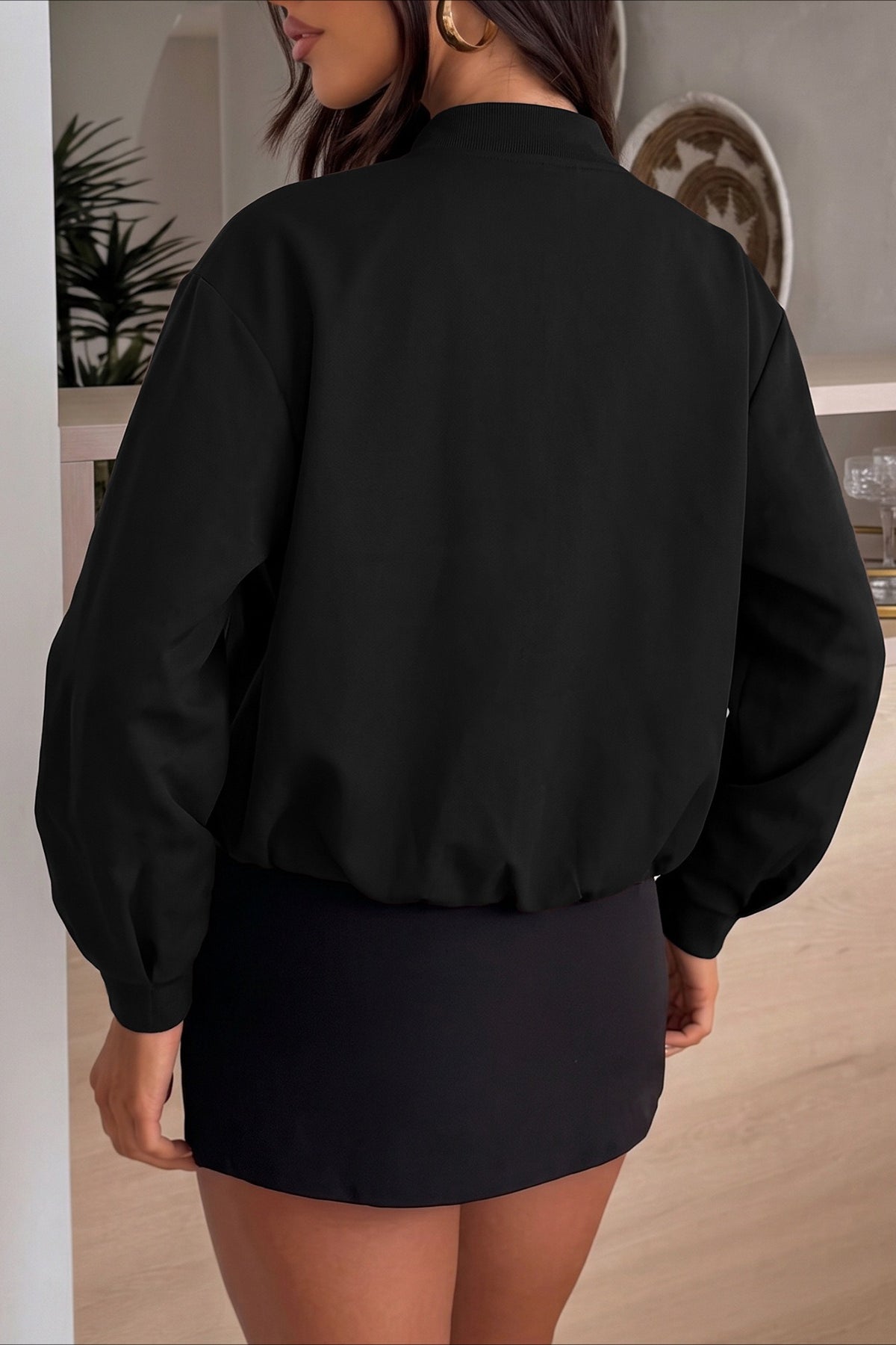 Solid Zip Front Cropped Bomber Jacket