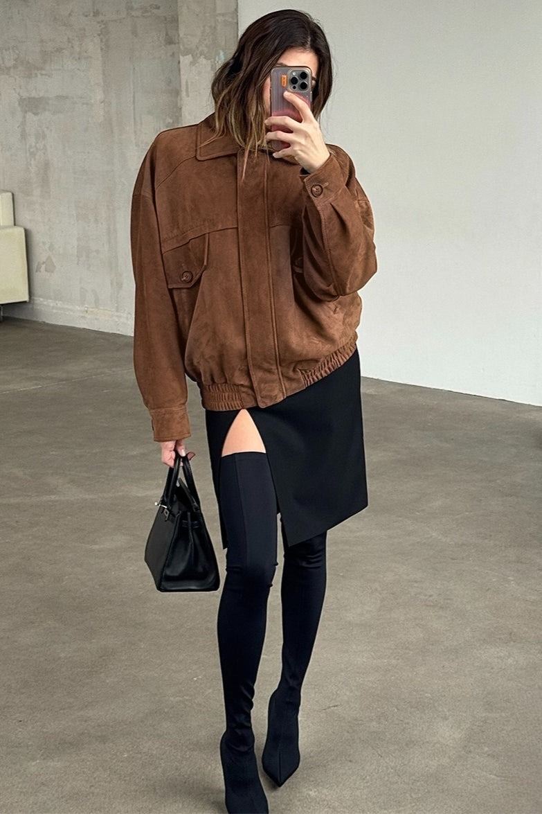 Faux Suede Zip Front Jacket