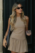 Solid Color Bow Sleeveless Mini Dress