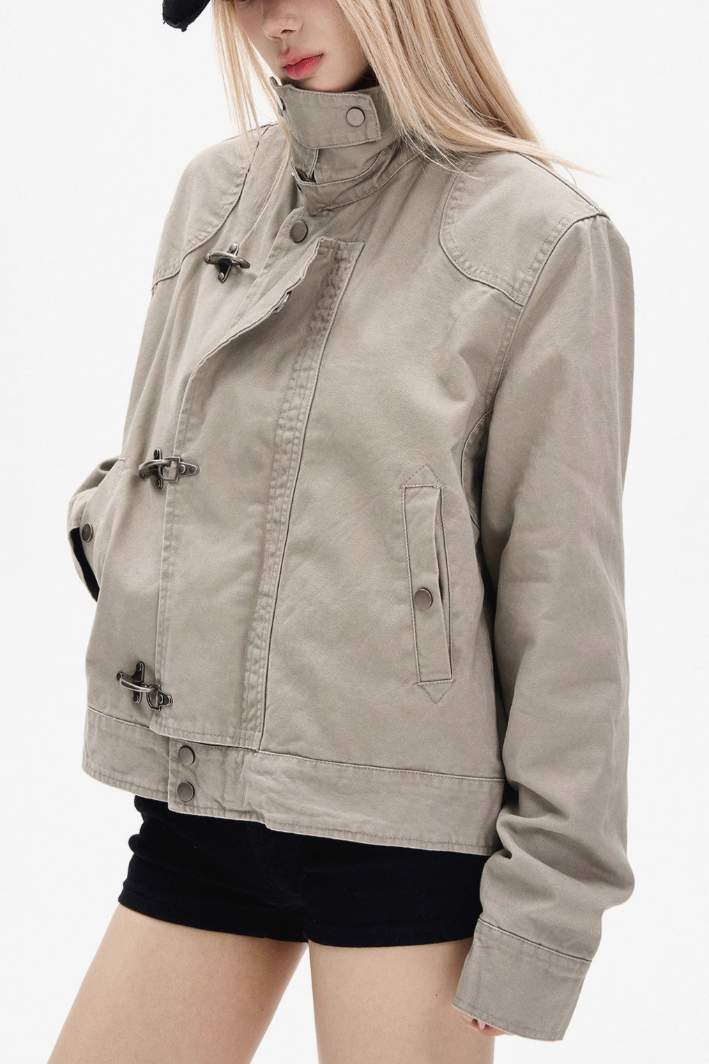 Vintage Toggle Stand Collar Utility Jacket