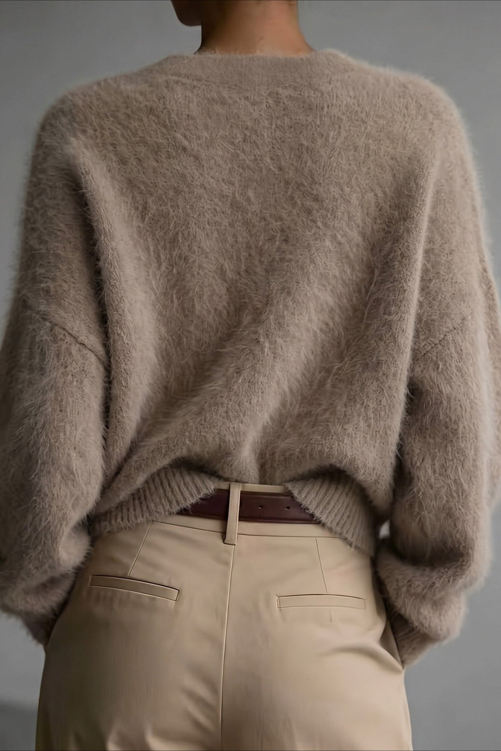 Fuzzy V Neck Balloon Sleeve Cardigans