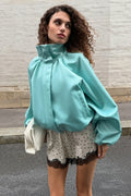 Satin Funnel Neck Balloon Sleeve Jacket
