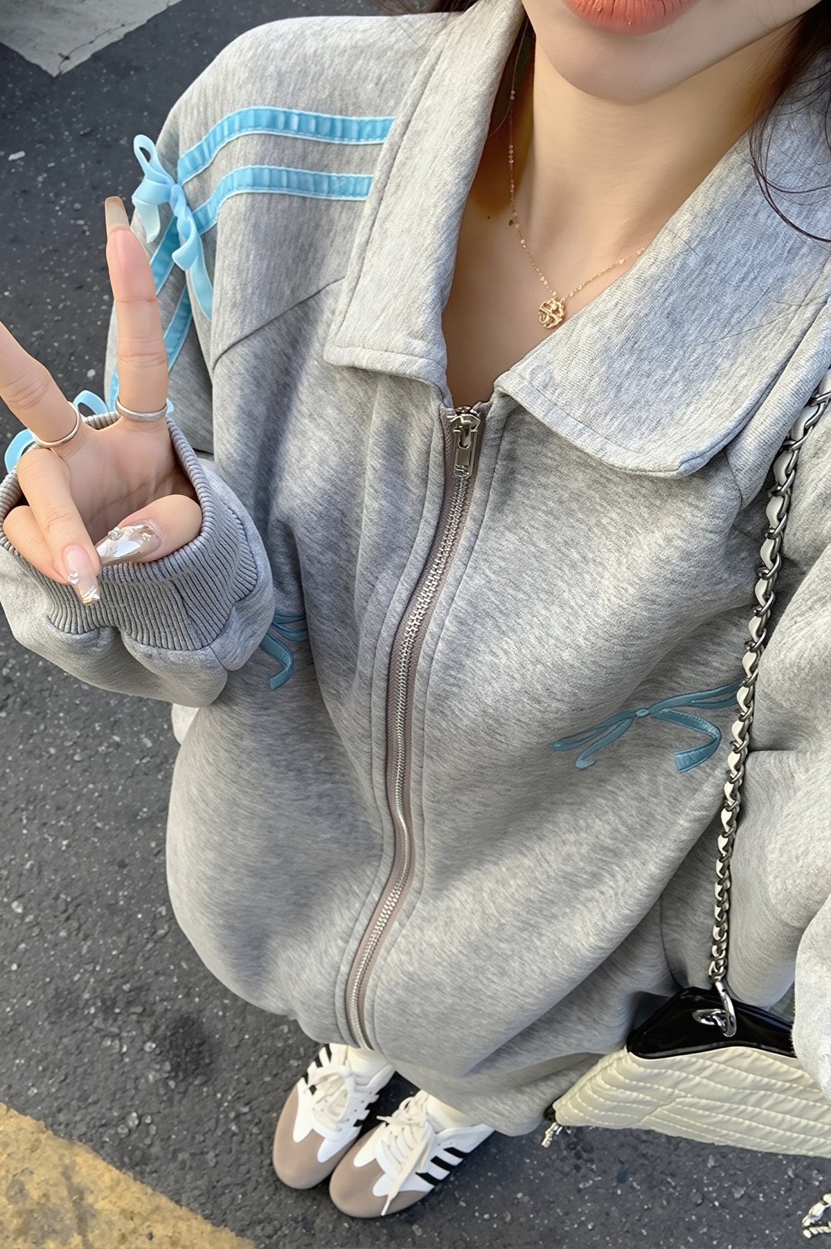 Bow Splice Sweatshirt Zip-Up Jacket