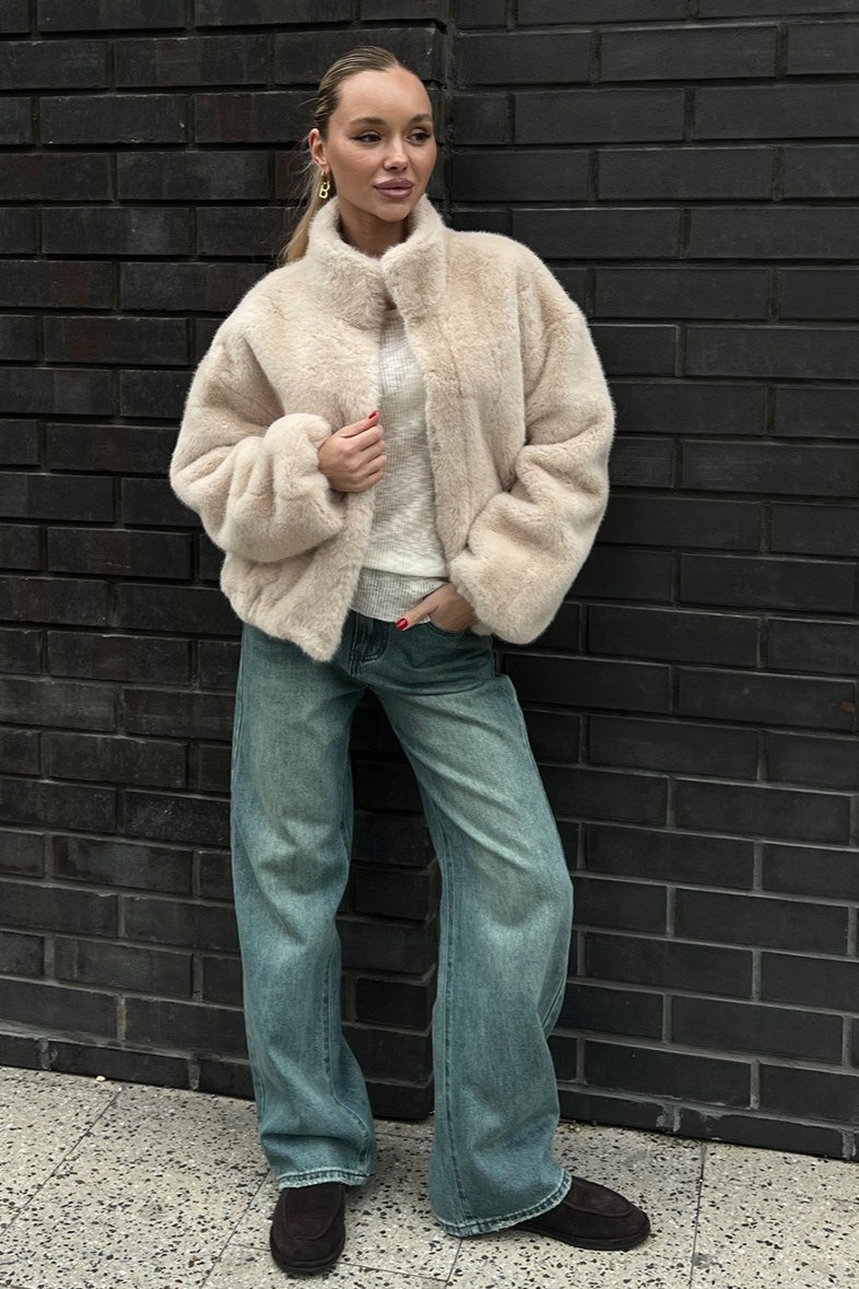 Plush Stand Collar Zip Jacket