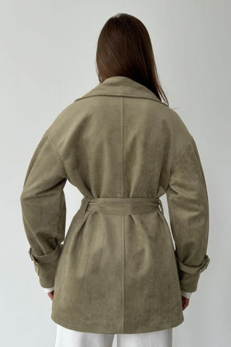 Faux Suede Belted Trench Coat