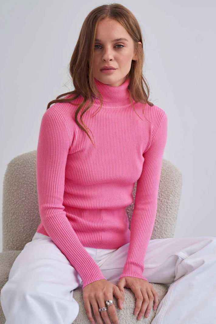 Fitted Ribbed Turtleneck Knit Sweater