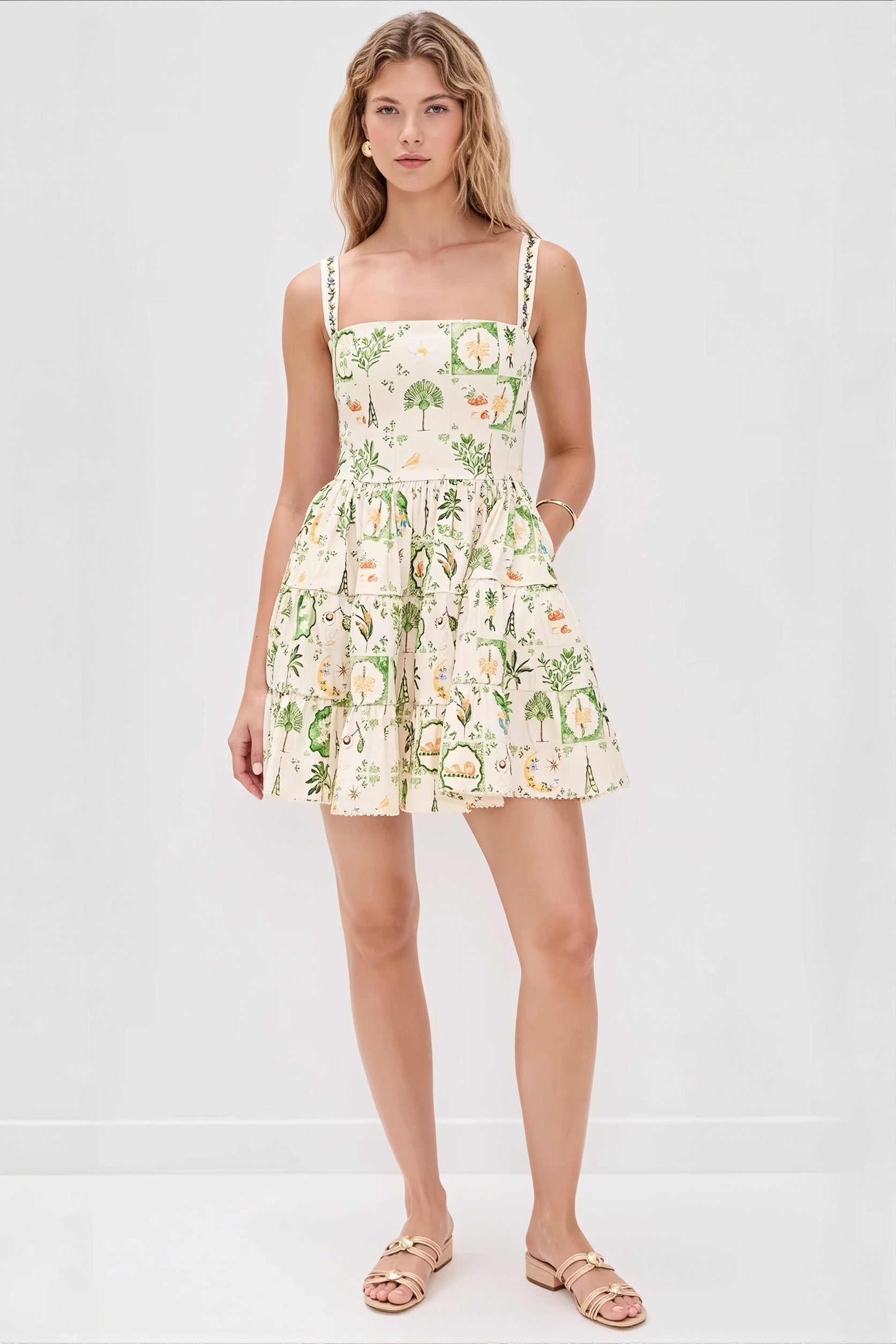 Cami Plant Print Mini Boho Dress