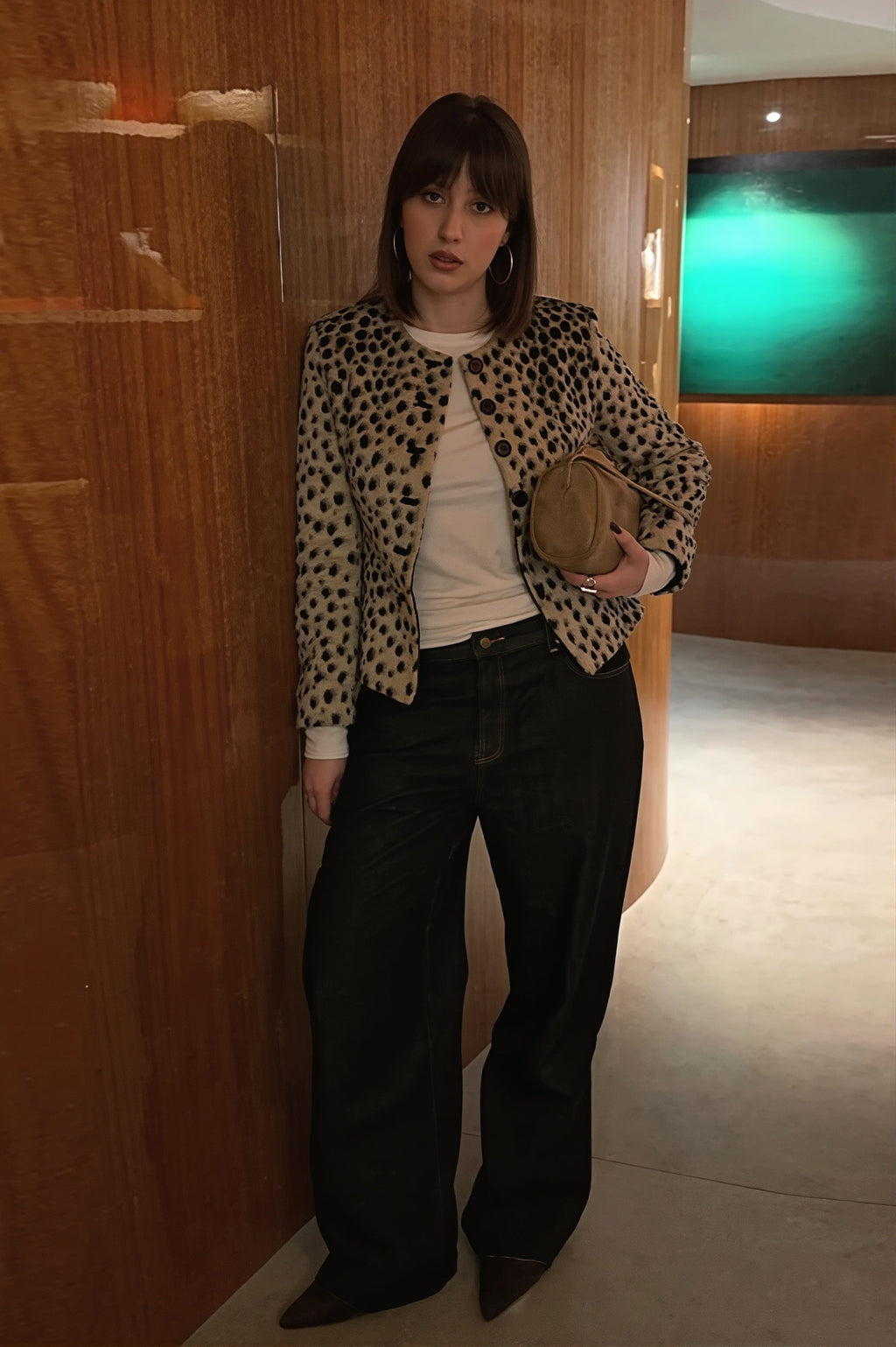 Leopard Print Round Neck Button Jacket