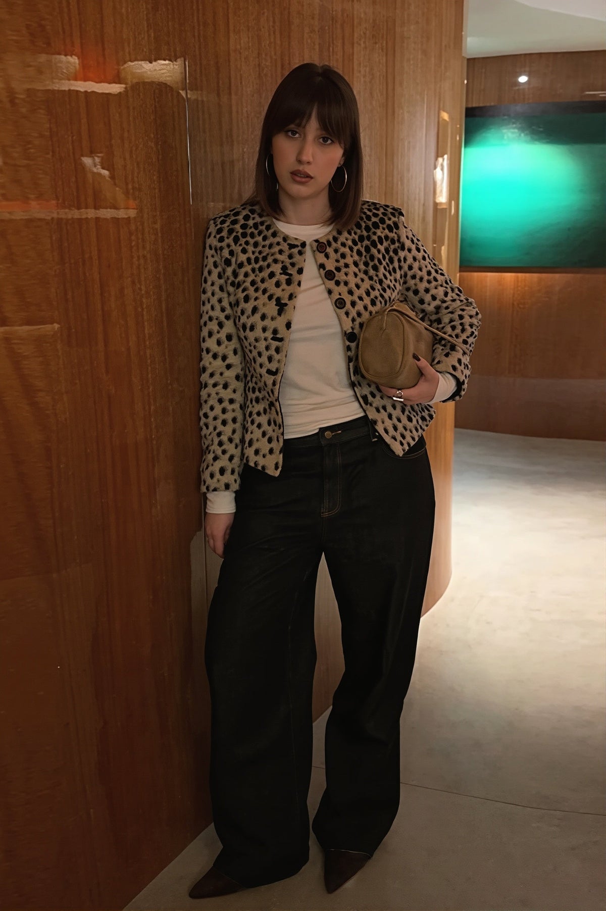 Leopard Print Round Neck Button Jacket