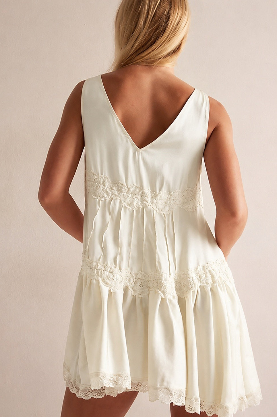 Elegant Lace Splice Slip Mini Dress