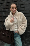 Plush Stand Collar Zip Jacket