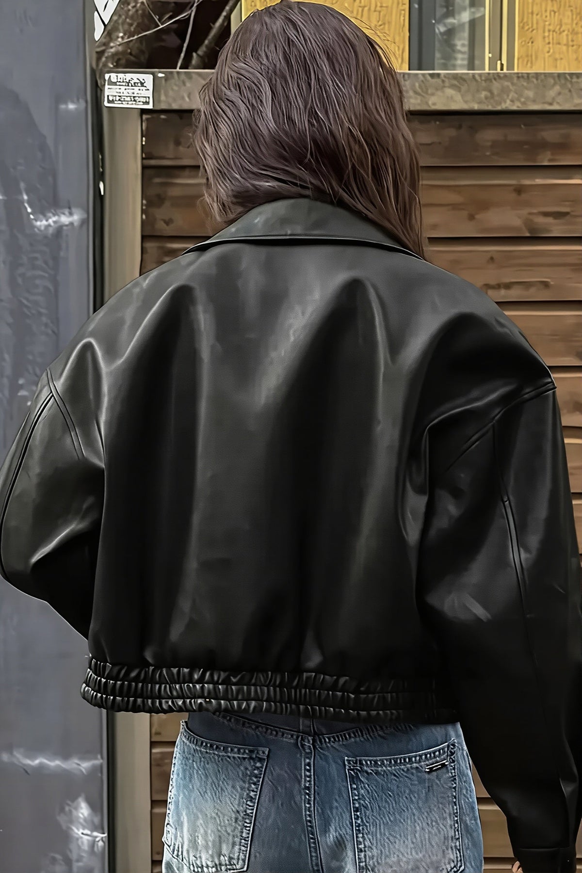 Relaxed Collared Zip Faux Leather Jacket