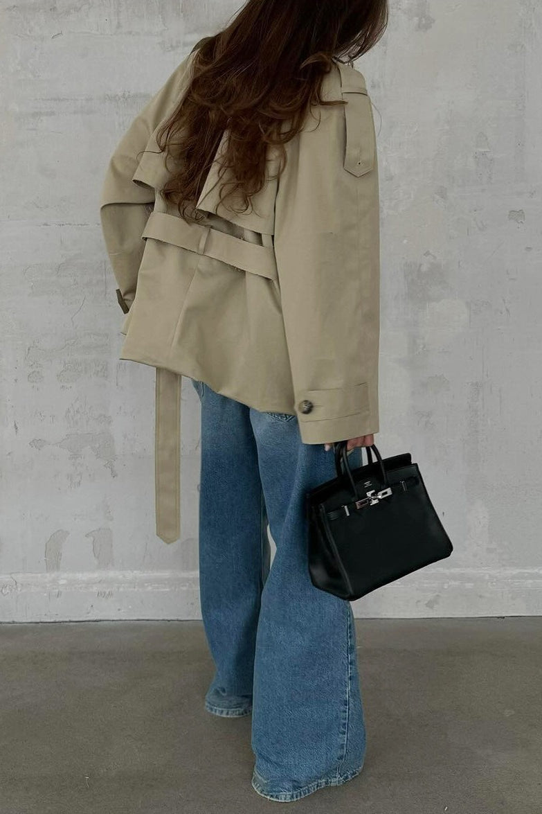 Storm Flap Belted Short Trench Coat