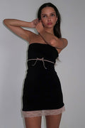 Solid Bow Off Shoulder Slim Mini Dress