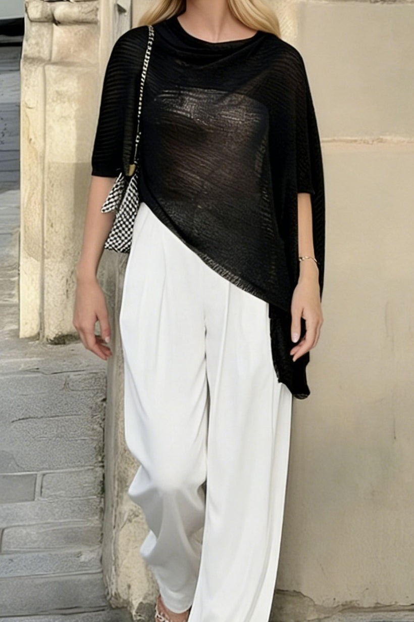 Draped Asymmetric Poncho Sweater