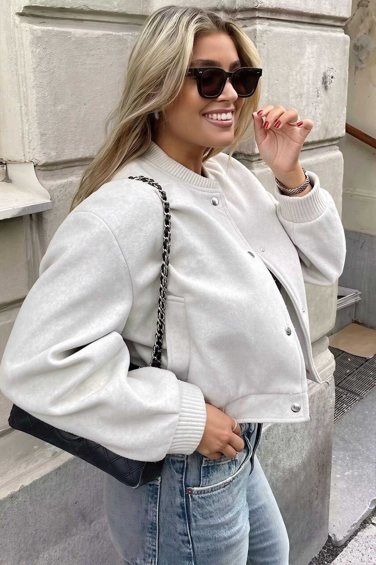 Button Front Soft Knit Bomber Jacket