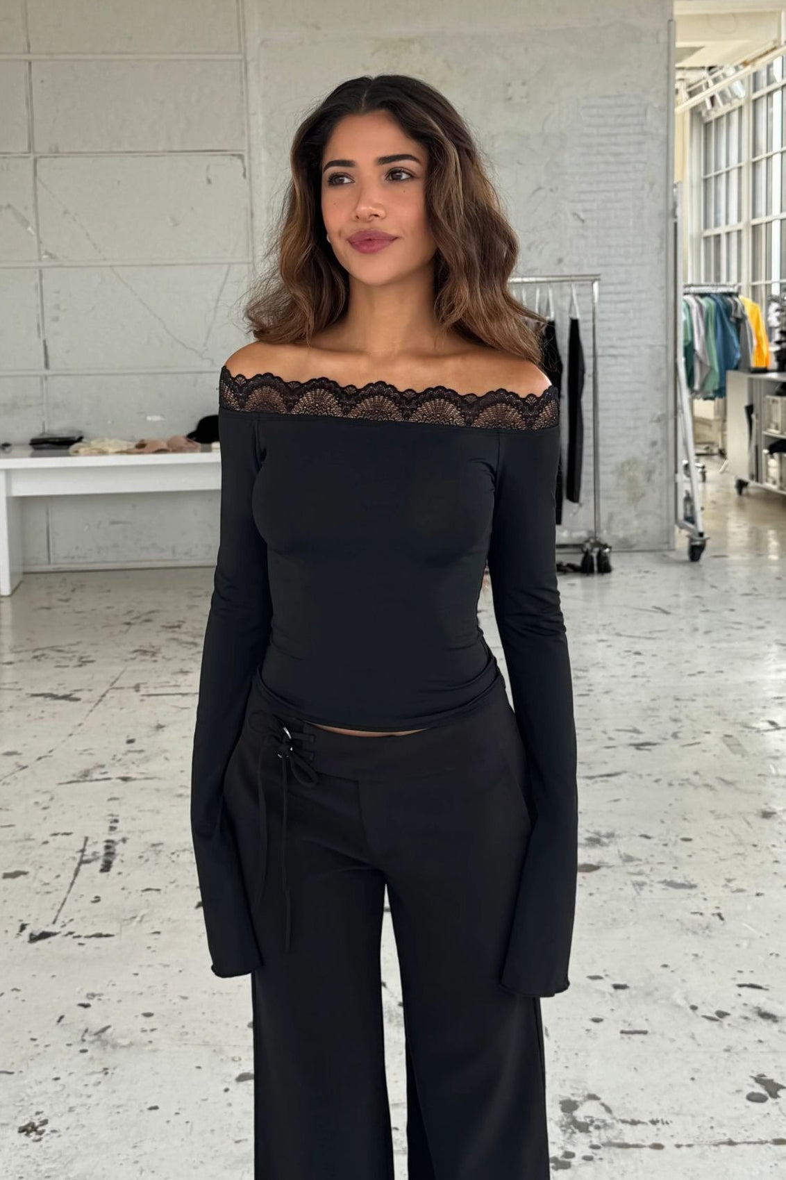 Eyelash Lace Off Shoulder Top