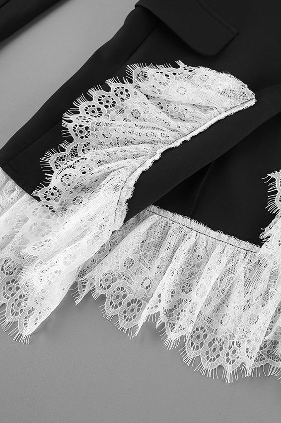 Lace Trim Single Button Blazer Dress