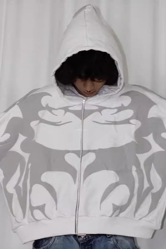 Embossed Graphic Zip Hoodie
