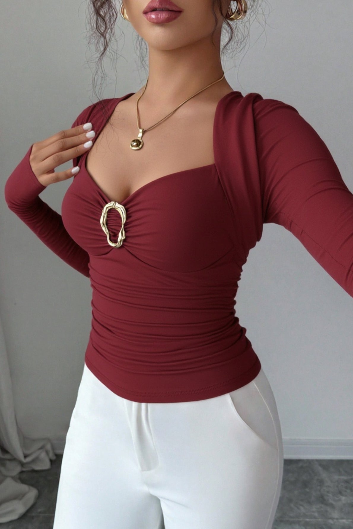Ring Detail Square Neck Ruched Top