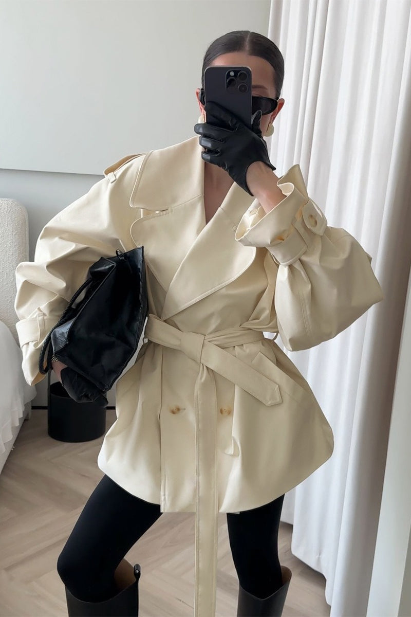 Epaulet Belted Short Trench Coat