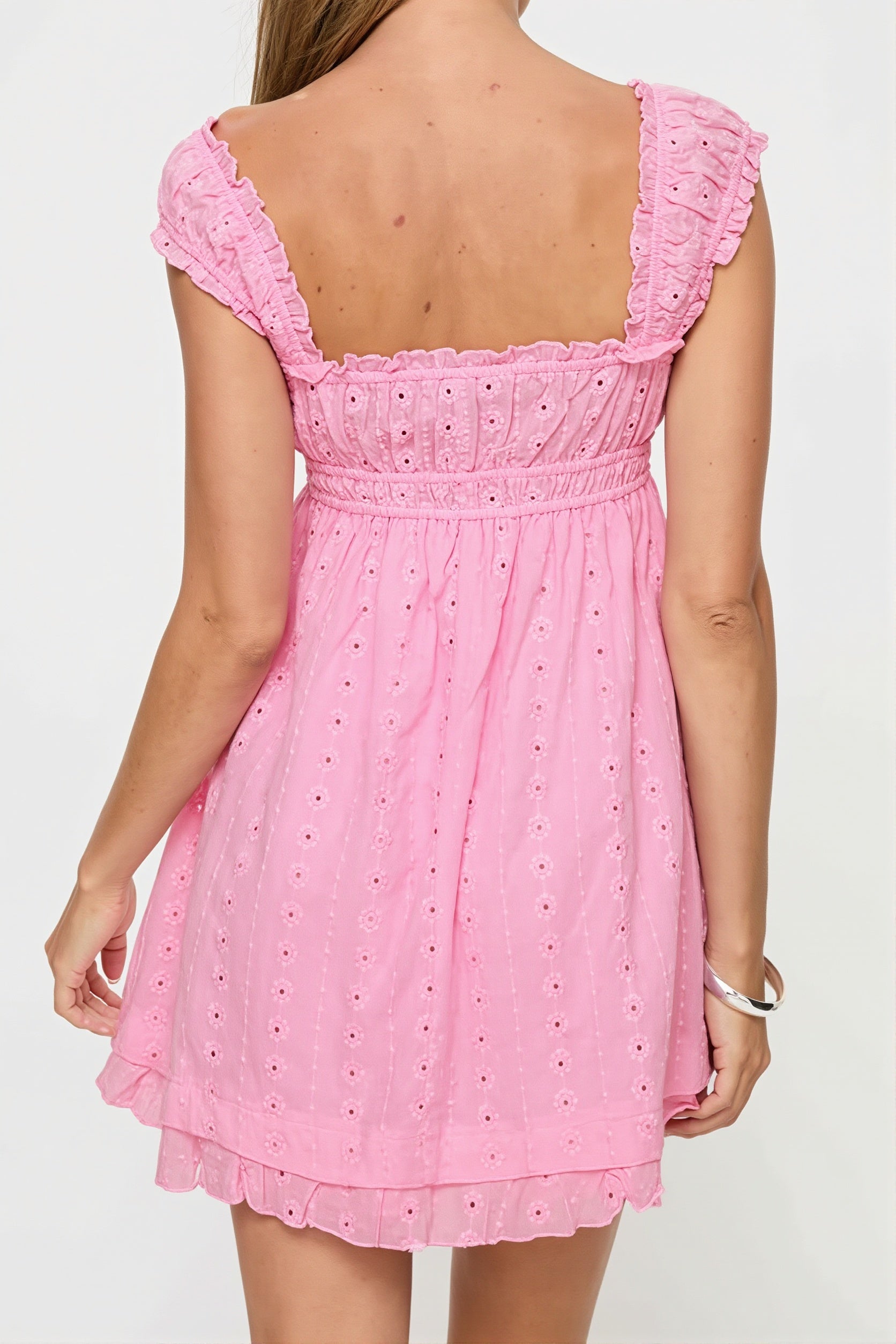 Solid Embroidered Lace Cami Mini Dress