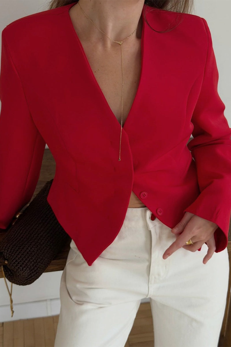 Deep V Sculpted Waist Cropped Blazer