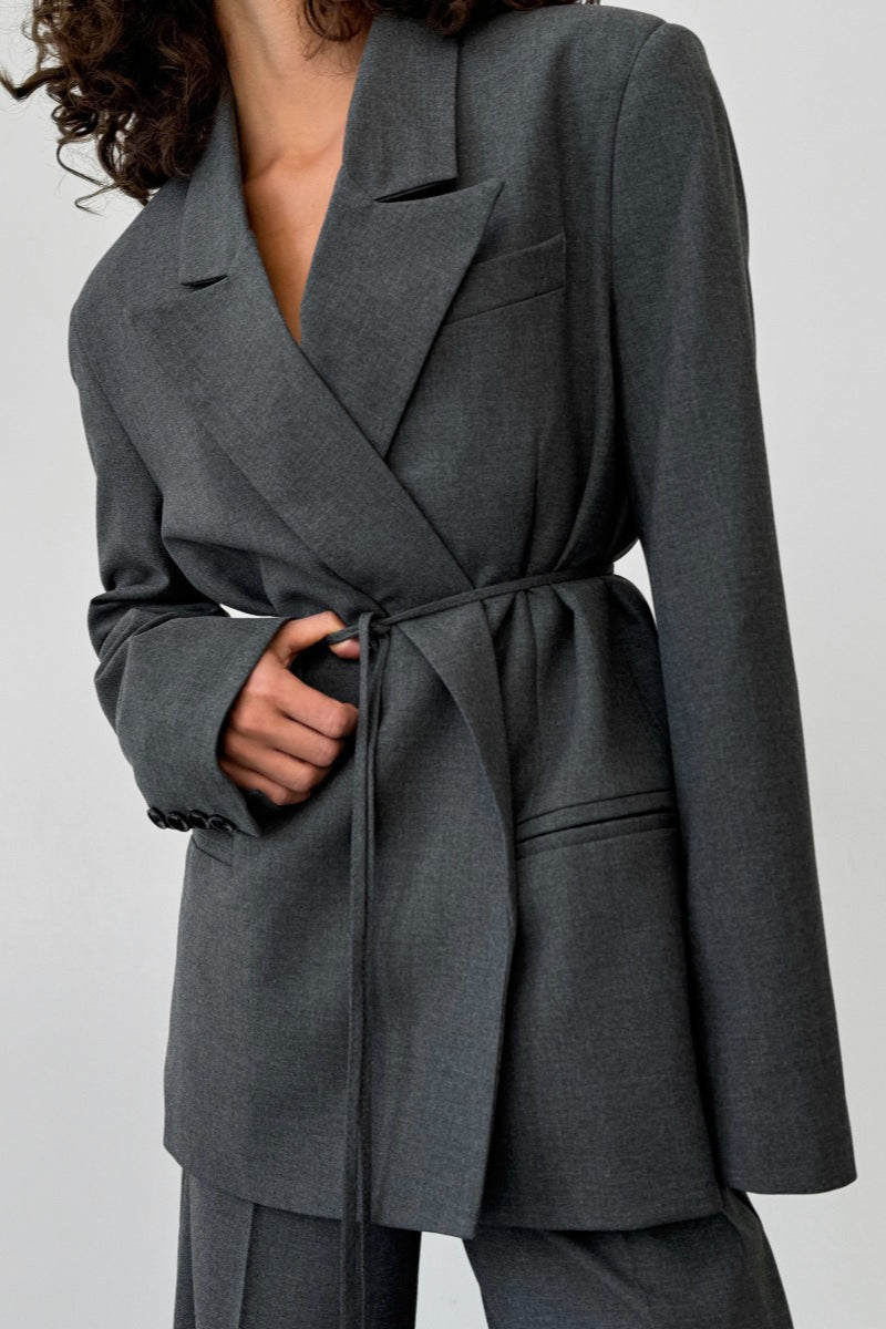 Tie Waist Longline Tailored Blazer