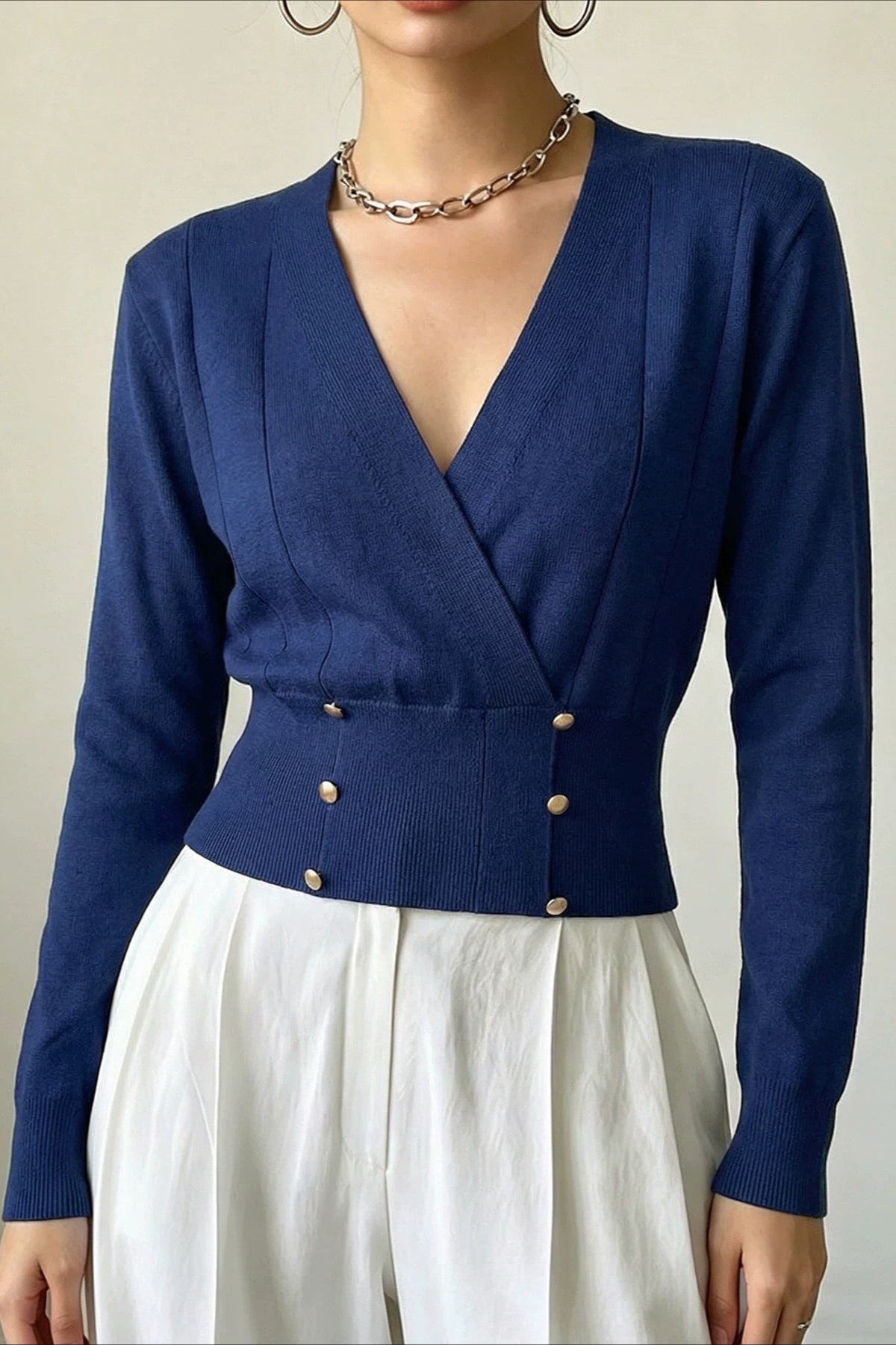 Double Metal Button Wrap Front Cardigans