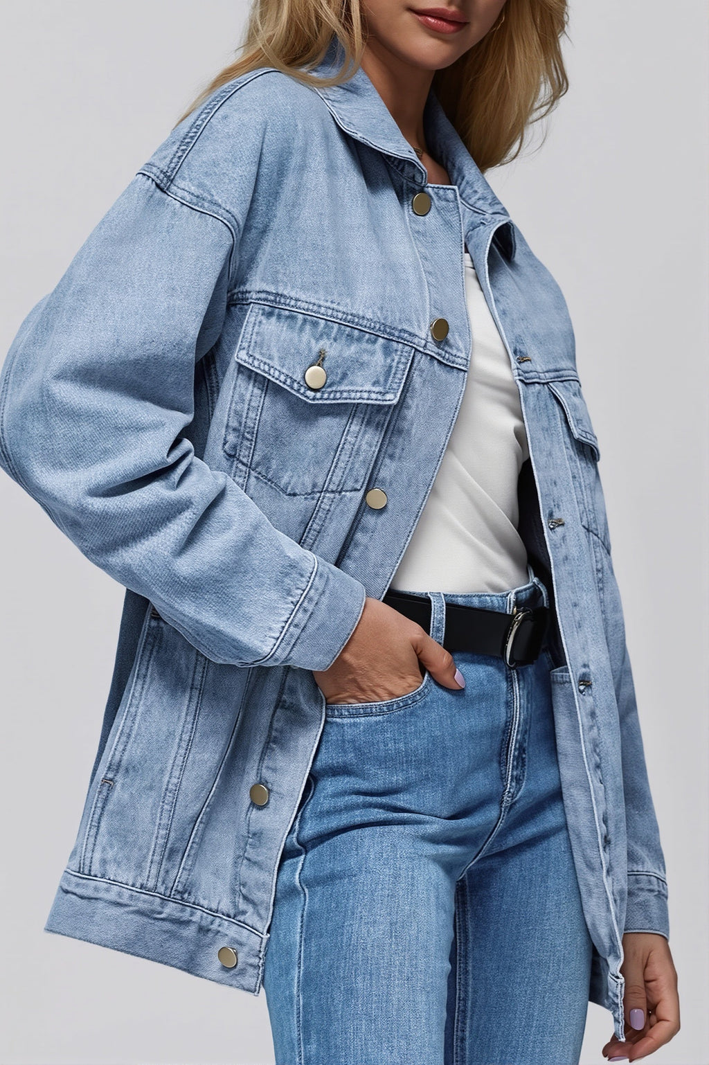 Oversized Button Front Denim Jacket