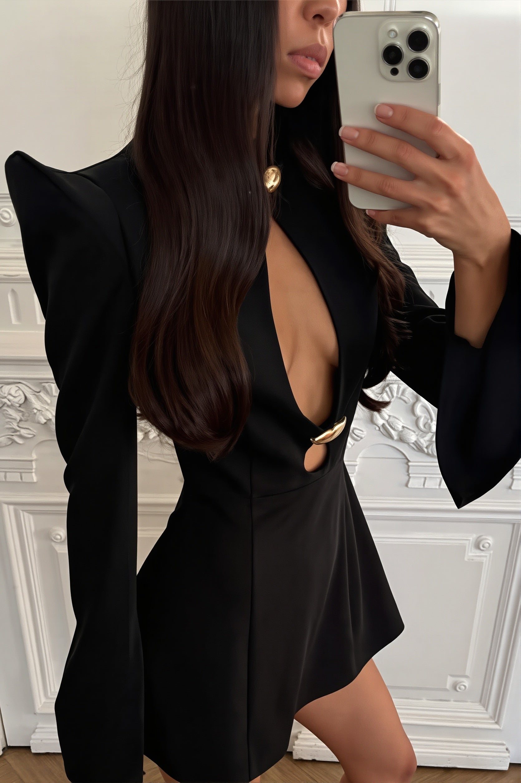 Waist-Defined Solid Cutout Dress