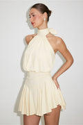 Solid Halter Ruffle Mini Dress