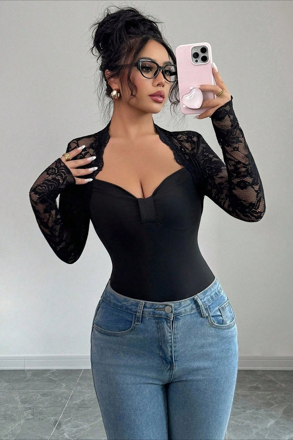 Sweetheart Lace Sleeve Bustier Top