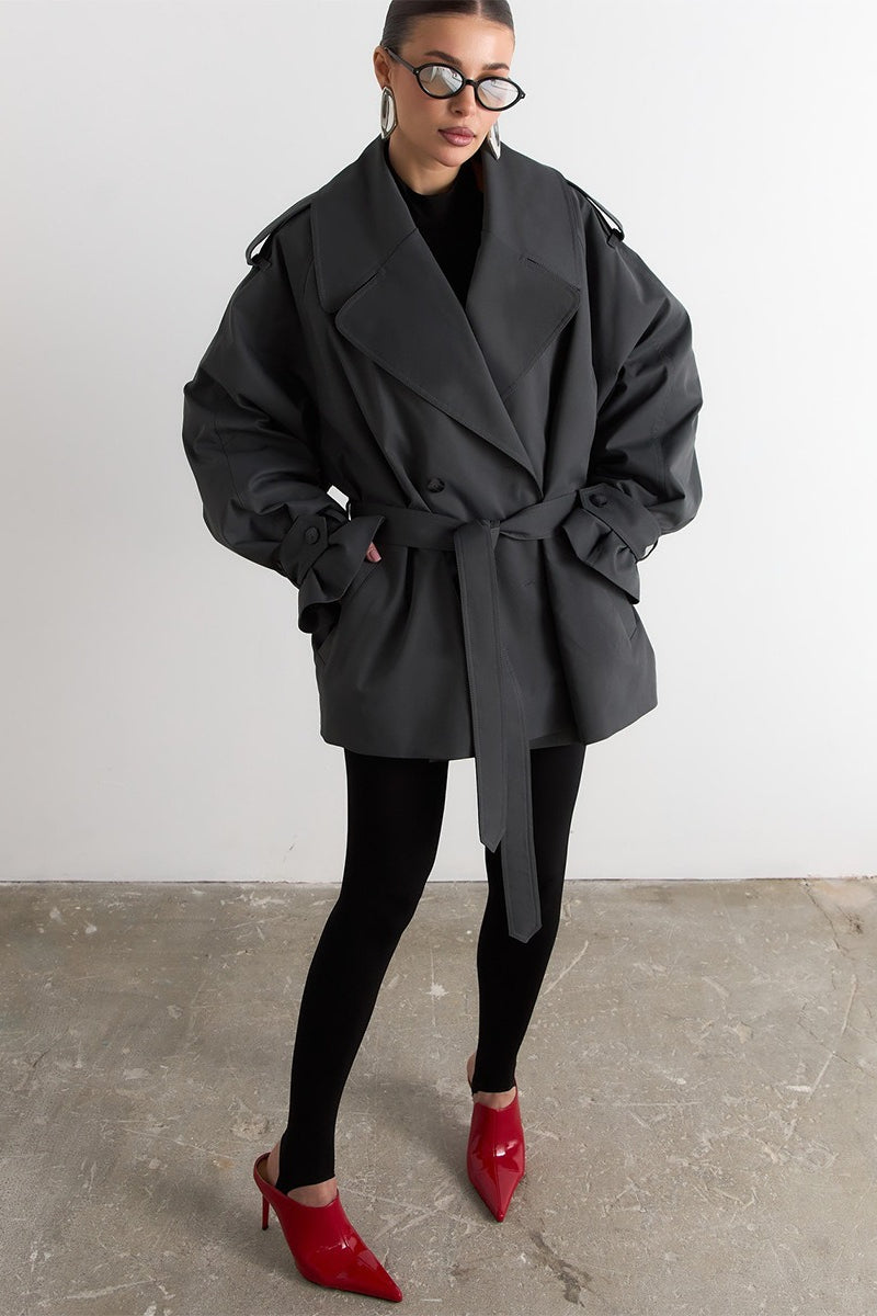 Epaulet Belted Short Trench Coat
