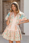 Linen Tie Elegant Fairy Mini Boho Dress