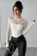 Lace Yoke Zip Back Fitted Top