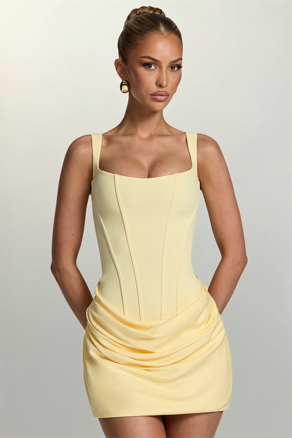 Corset Solid Ruched Mini Dress