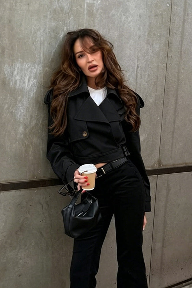 Epaulet Hidden Snap Cropped Trench Jacket