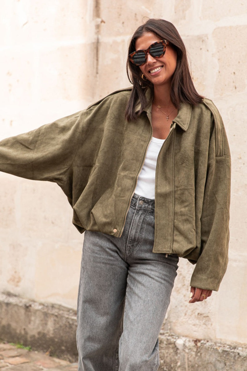 Oversized Faux Suede Bomber Urban Jacket