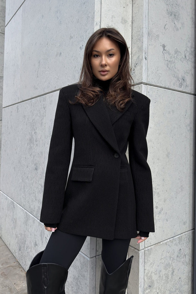 Notched Lapel Belted Tailored Blazer